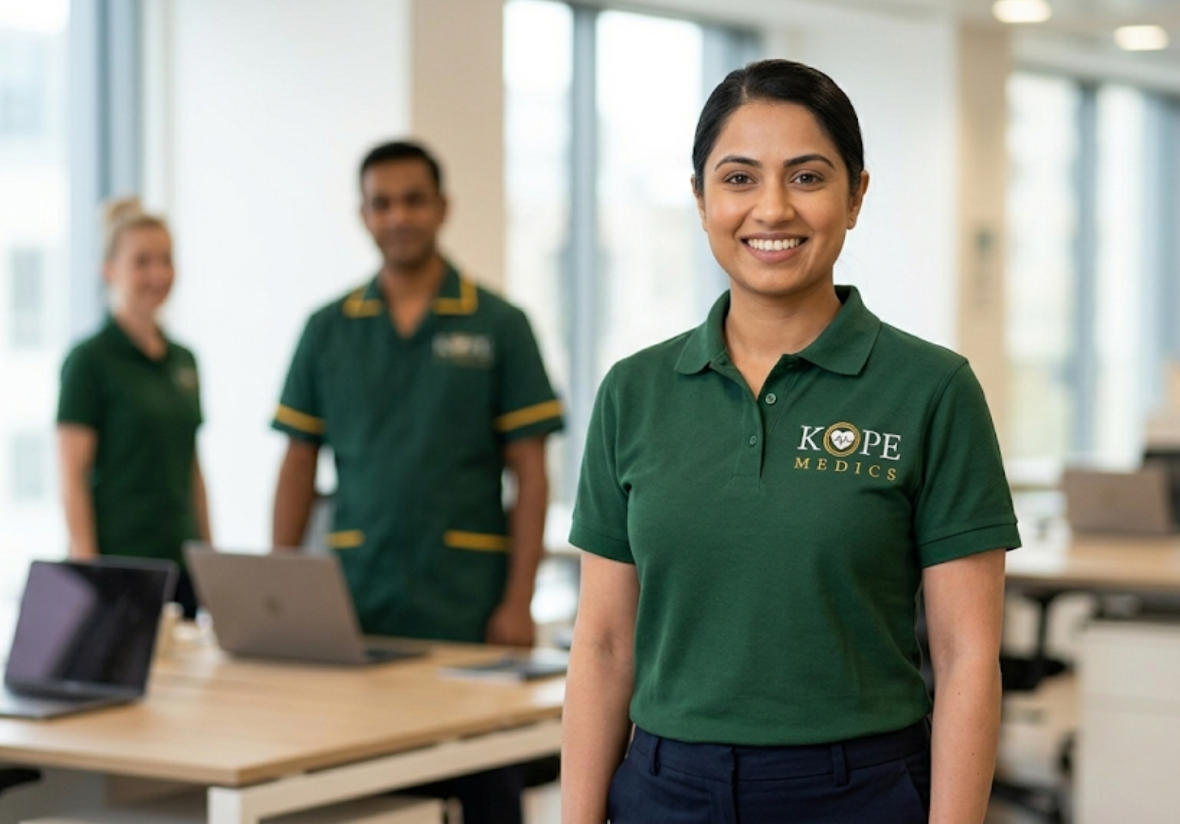 Kope-Medics care management team at their London office, trusted CQC-registered home care and specialist support provider