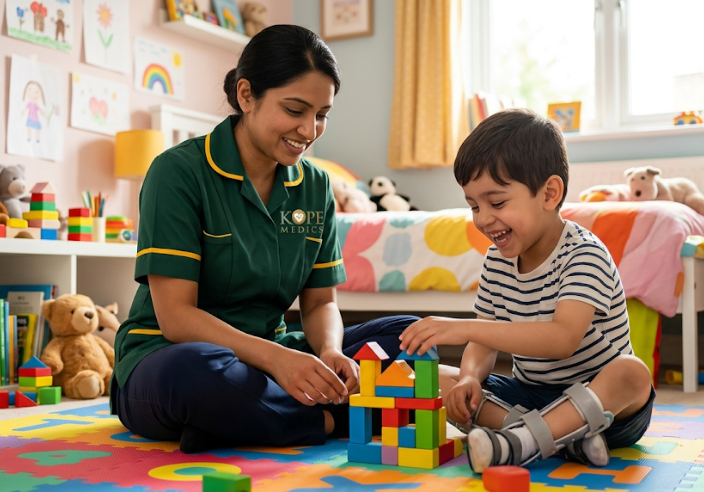 Kope-Medics paediatric care specialist providing children's complex care support for a young boy at home in London
