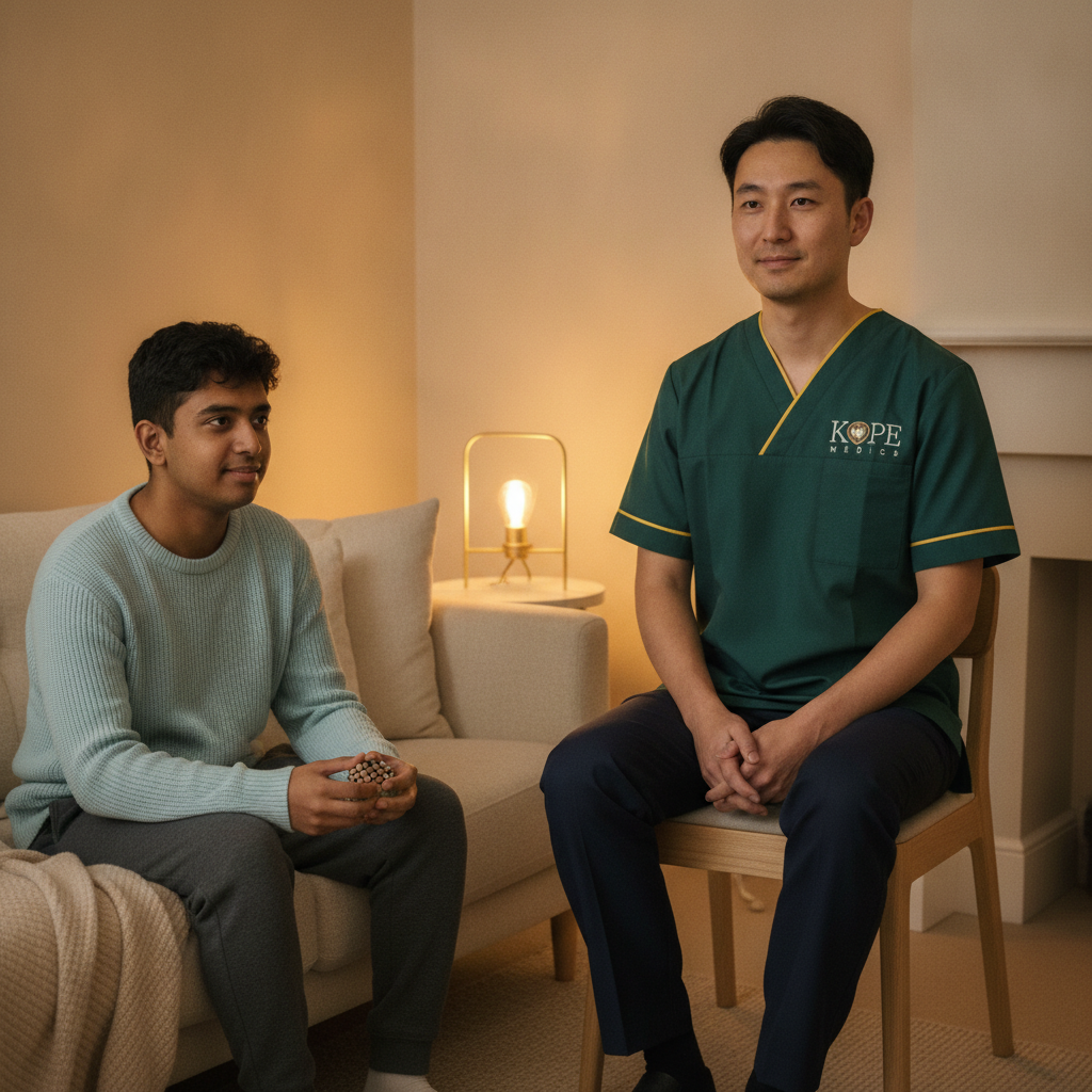Kope-Medics autism support worker providing calm low-arousal in-home support for a young autistic adult in England