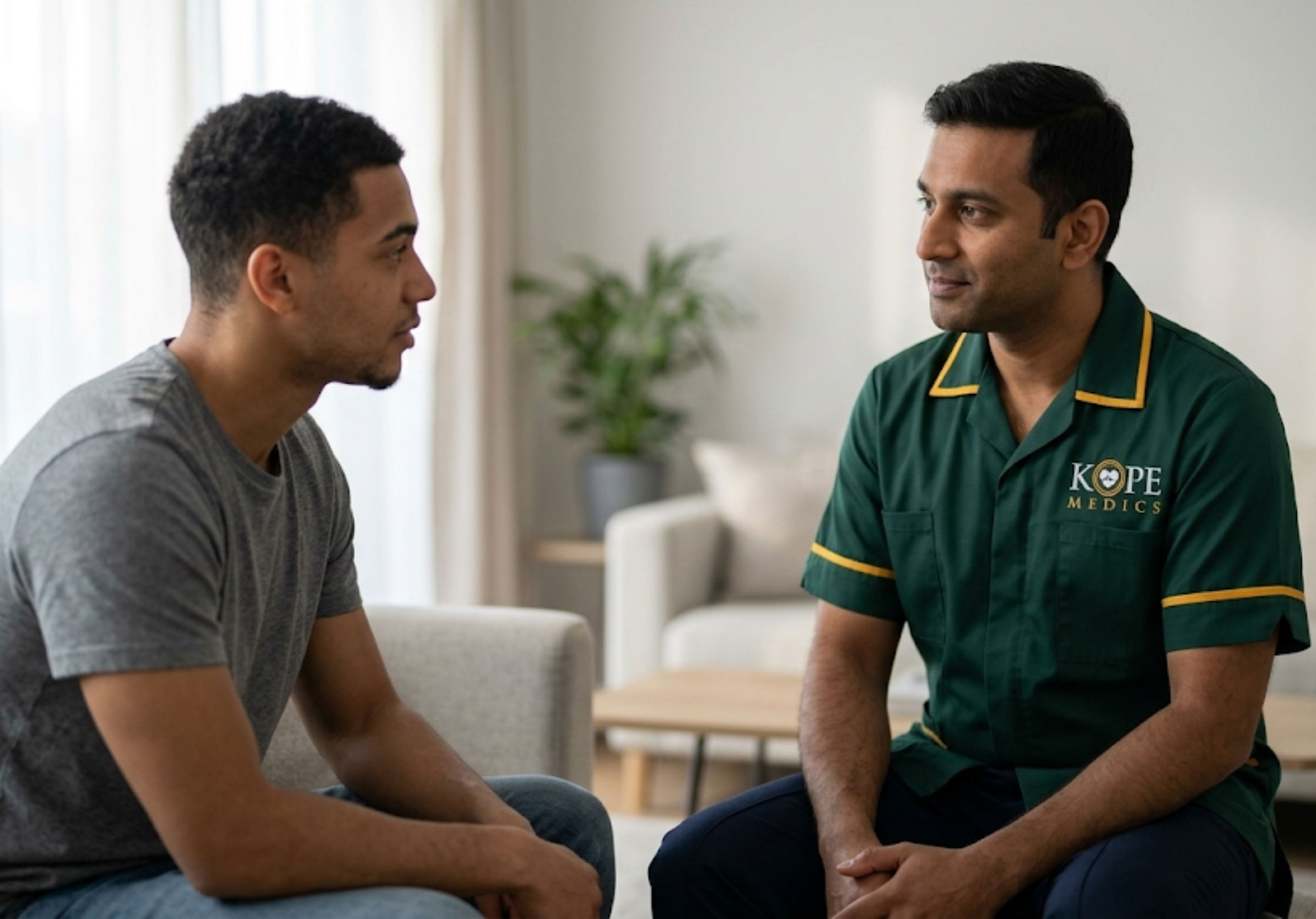 Kope-Medics mental health support worker providing structured community support for a young adult at home in London